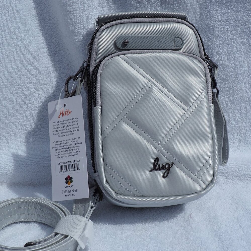 Lug Skeeter Mini Bridge Satin Luxe VL Convrt Crossbody in Metallic Silver NWT
